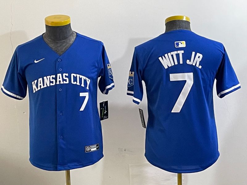 Youth Kansas City Royals #7 Witt jr Blue Game 2024 Nike MLB Jersey style 1->youth mlb jersey->Youth Jersey